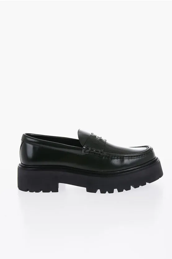 Celine Brushed Leather Penny Loafers With Chunky Sole