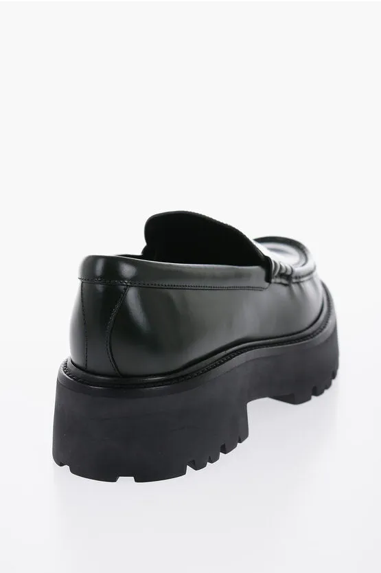 Celine Brushed Leather Penny Loafers With Chunky Sole