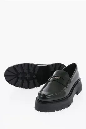Celine Brushed Leather Penny Loafers With Chunky Sole