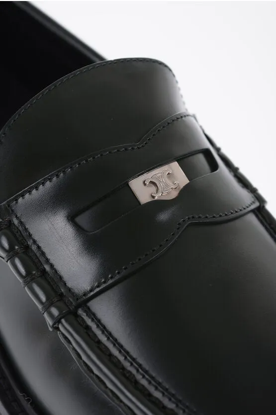 Celine Brushed Leather Penny Loafers With Chunky Sole