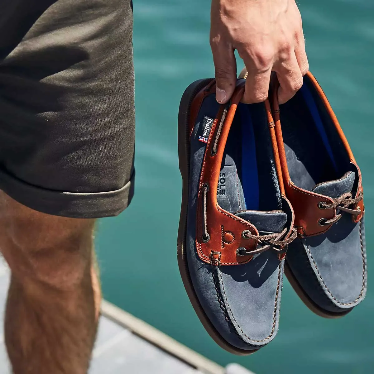 CHATHAM Mens Bermuda II G2 Leather Boat Shoes - Navy/Seahorse