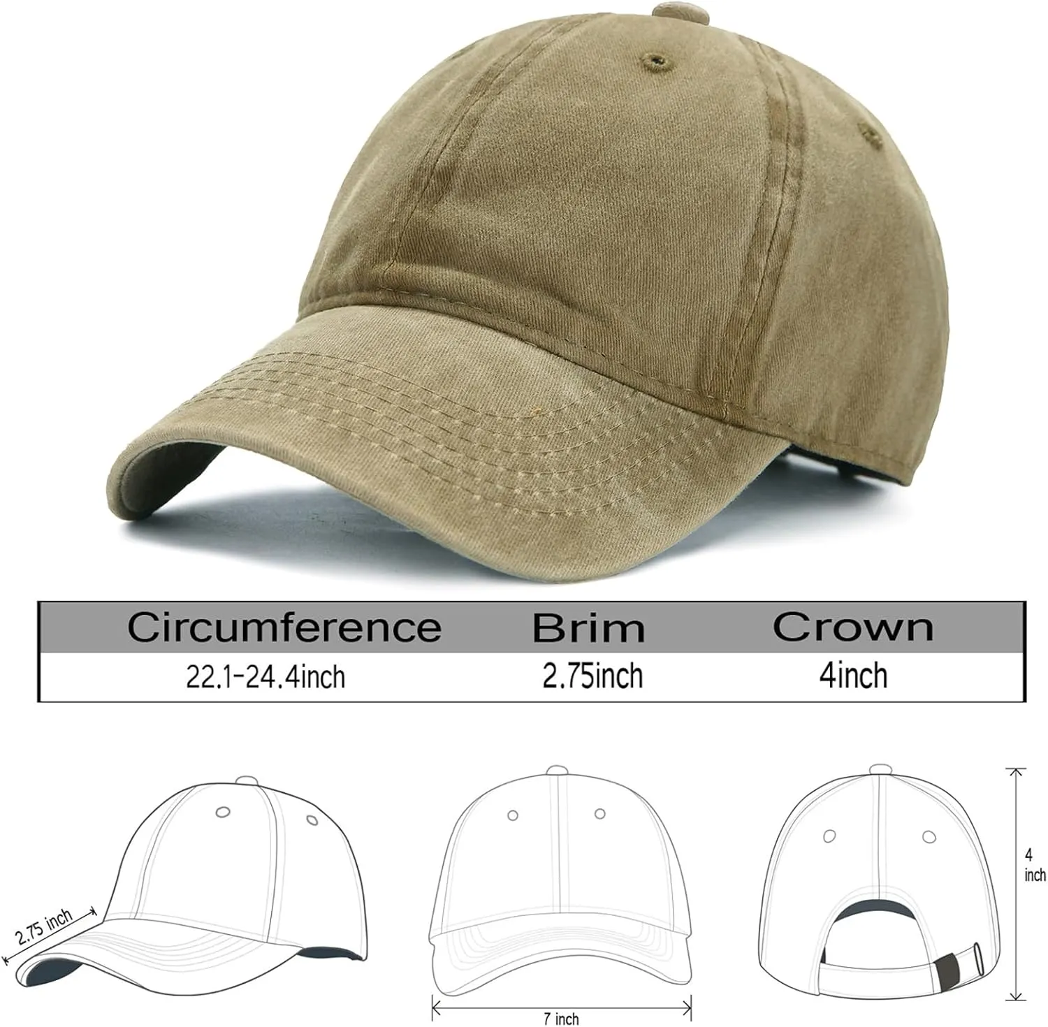 Edoneery Men Women Baseball Cap-Low Profile Adjustable Washed Cotton Golf Dad Hat