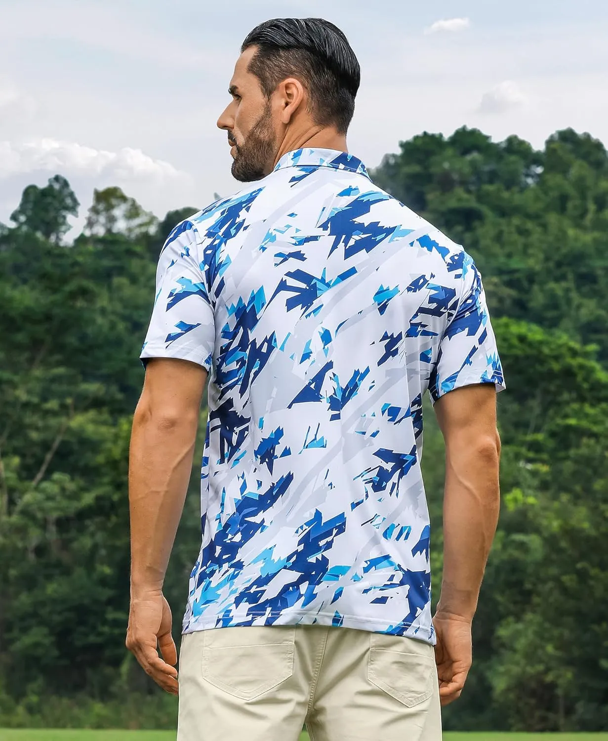 ELETOP Men's Golf Polo Shirts Short Sleeve Moisture Wicking Hawaiian Tropical Polos Performance Golf Shirts for Men Dry Fit