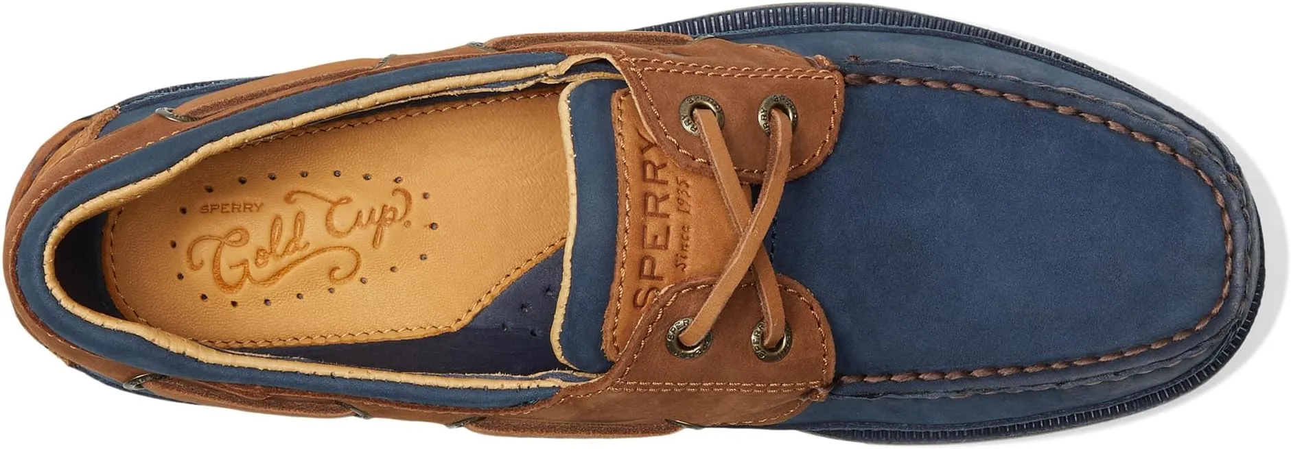 Gold Mako Sperry boat shoes, dark blue