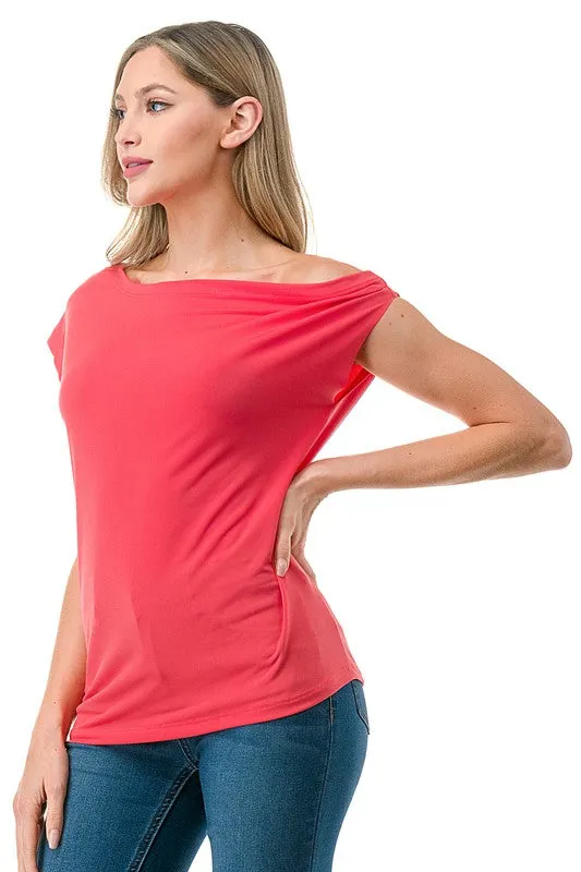 Slant Shoulder Top - Coral