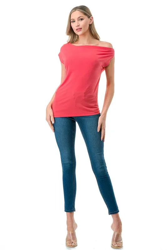 Slant Shoulder Top - Coral