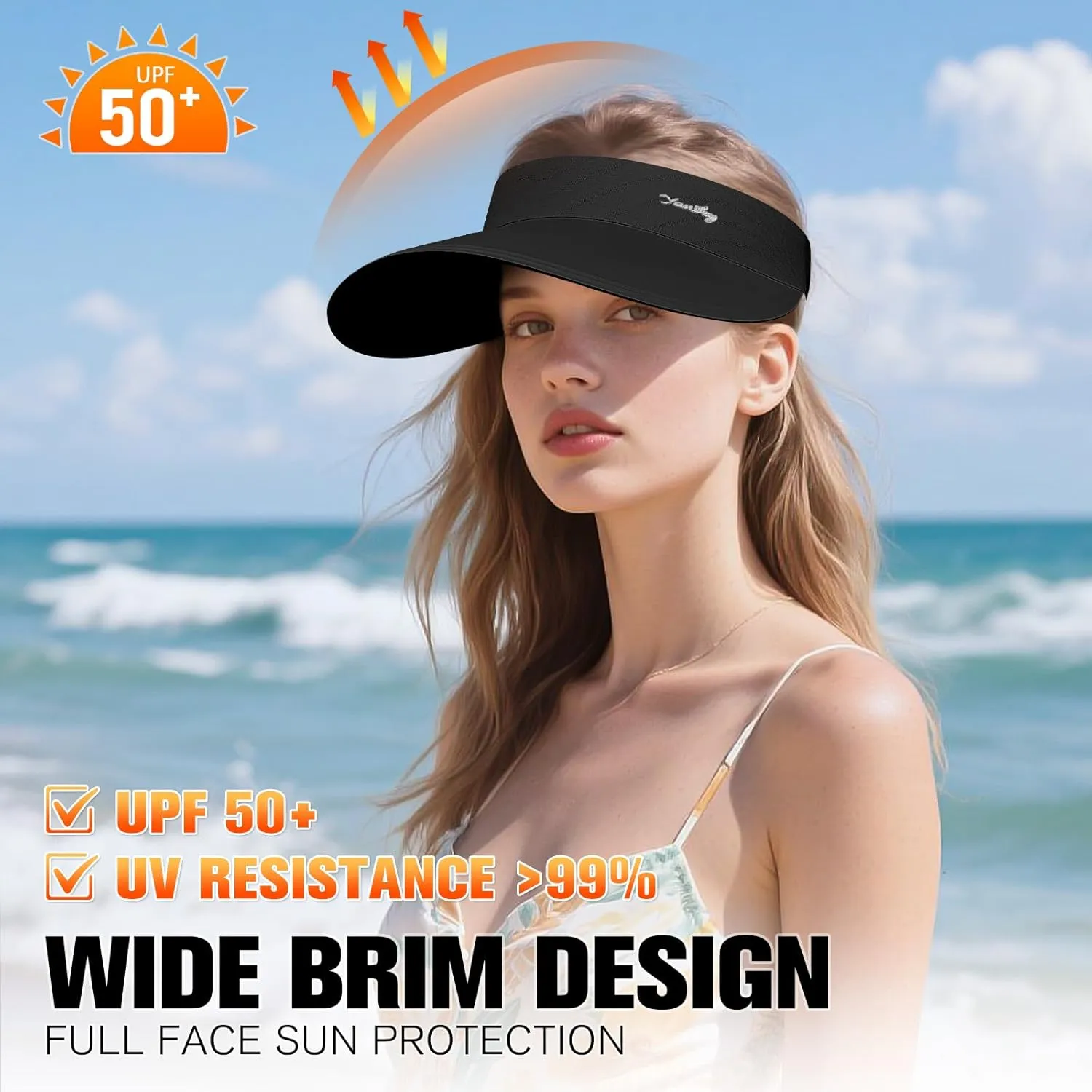 Sun Visor for Women Wide Brim Summer UPF50  UV Protection Seamless Sun Hats Foldable Beach Cap