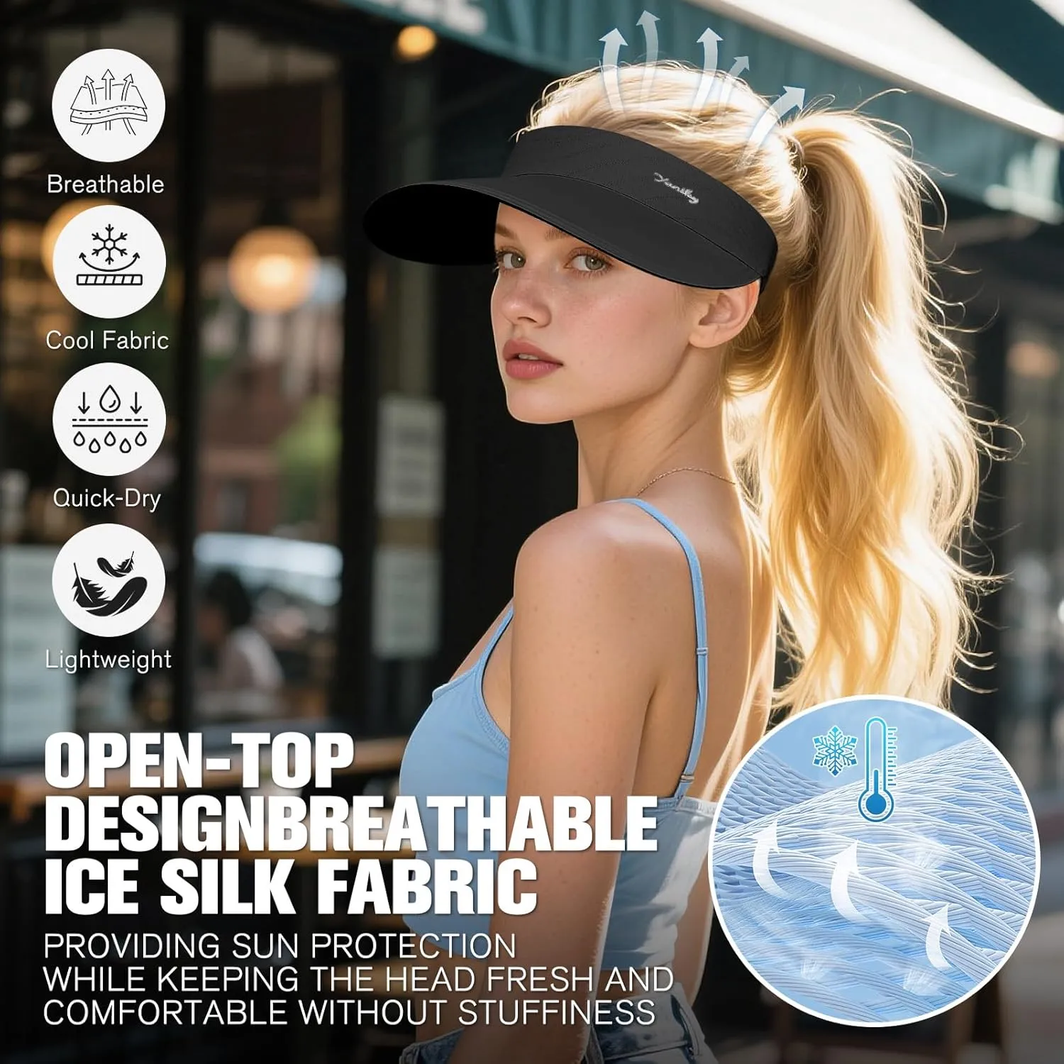 Sun Visor for Women Wide Brim Summer UPF50  UV Protection Seamless Sun Hats Foldable Beach Cap
