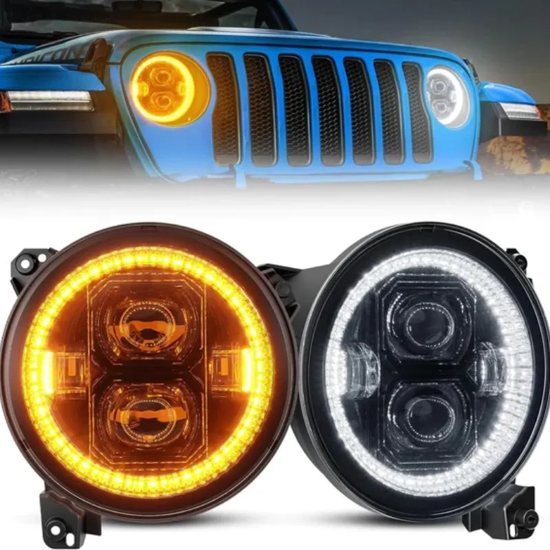 Suparee 9" Jeep LED Halo Headlights with Amber Turn Signal for 2018  JL JLU JT
